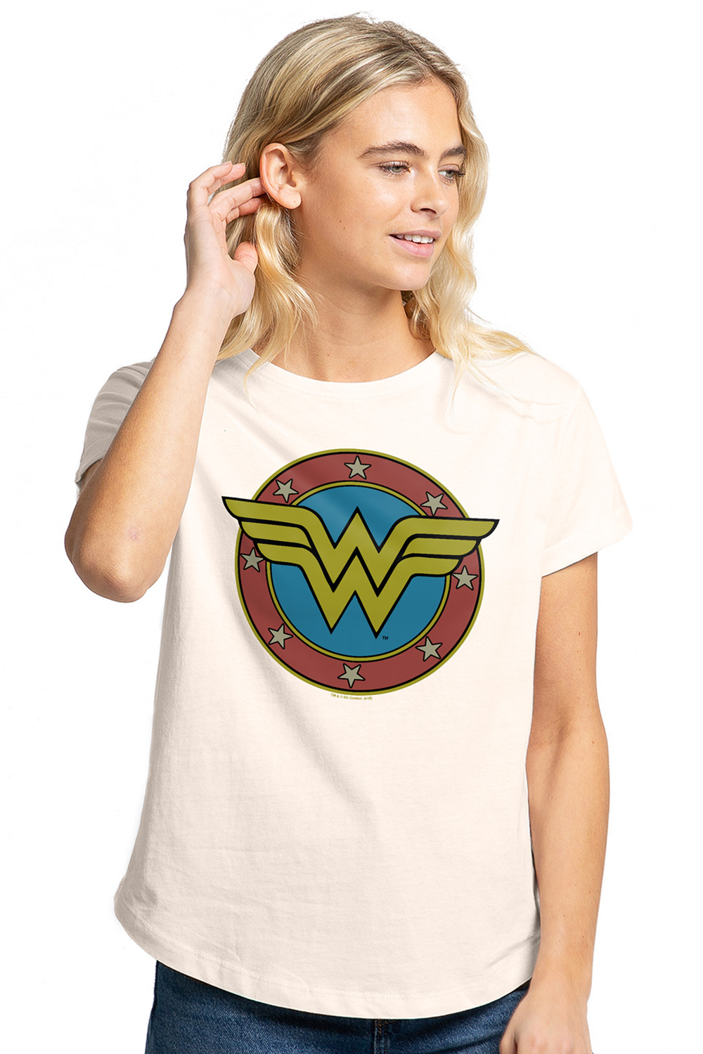 Wonder Woman WW Vintage Emblem Women's Rolled Sleeve Fashion T Shirt